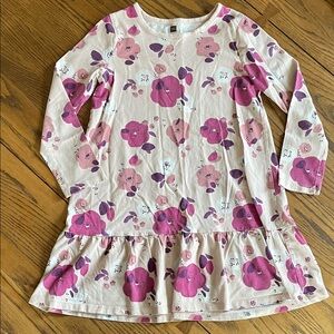 Tea Collection Pink and Purple Floral Kids Dress size 8. 2 small flaws